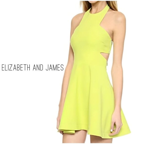 Elizabeth & James Darrien Dress | Halter Circle Skirt Zip Cutout Yellow 2 NWOT - Picture 7 of 10